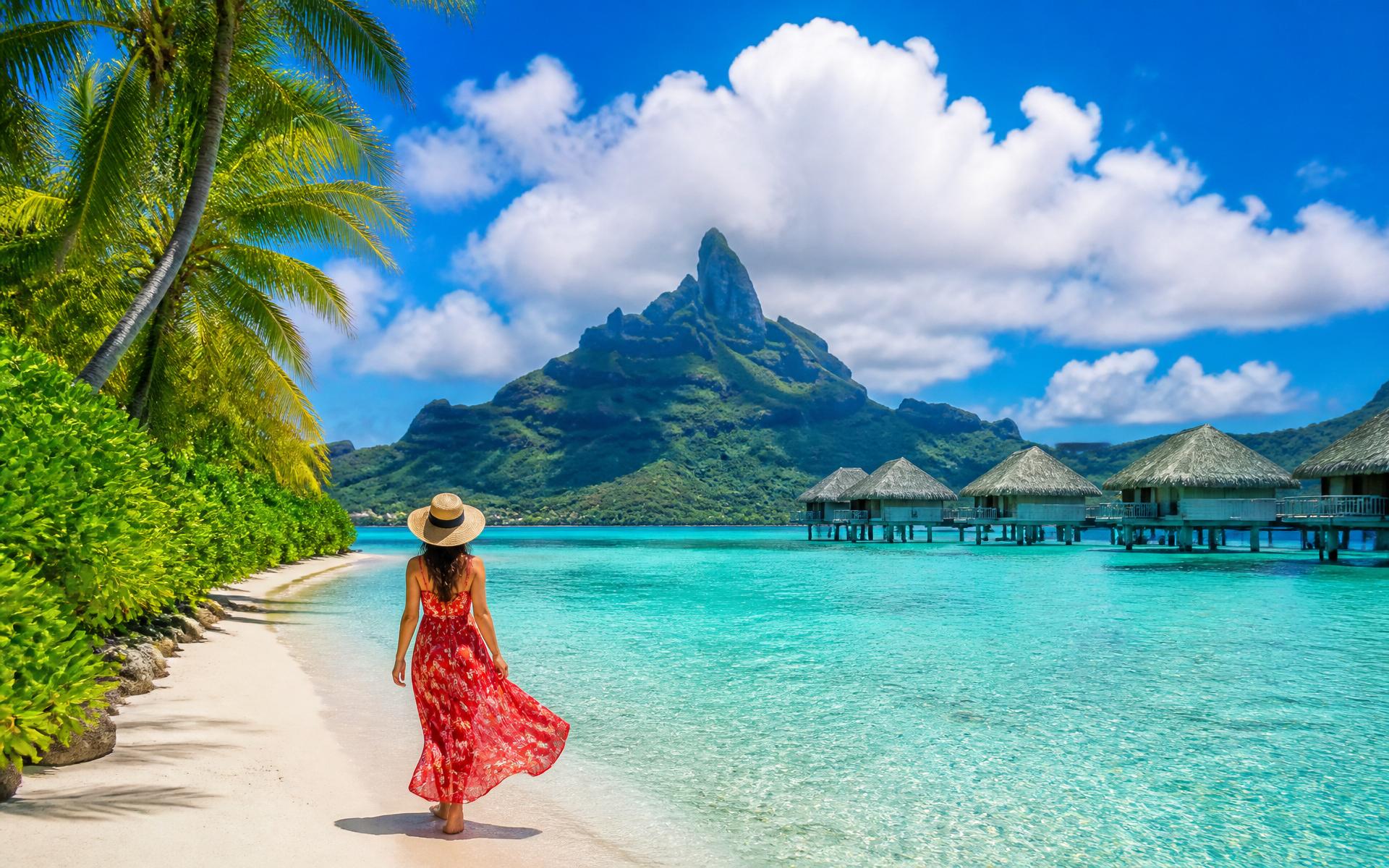 A tropical lagoon with overwater bungalows